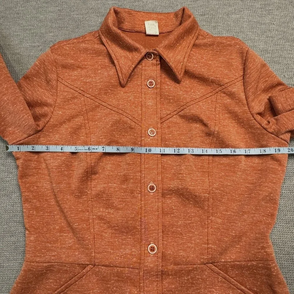 Vintage Rust Orange Button-Up Long Sleeve Shirt Jacket Size 16 Heathered Pockets - Picture 11 of 16
